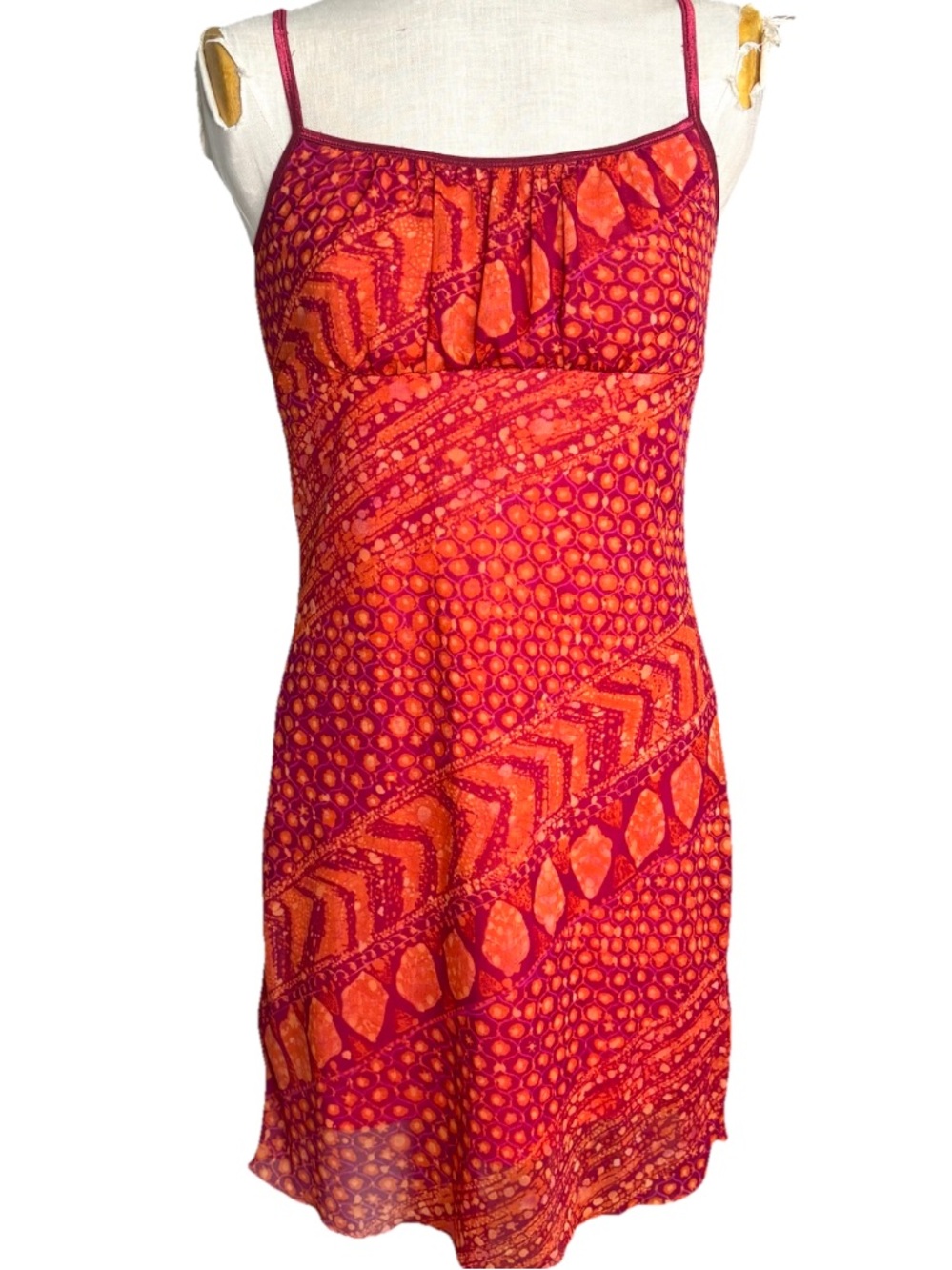 Vintage 90s Y2K Byer Too Orange Printed Slip Dress